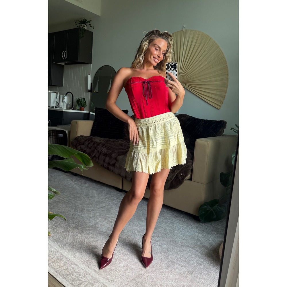 Free People Intimately Laced Tiered Mini Skirt || Vanilla Custard || SOLD OUT